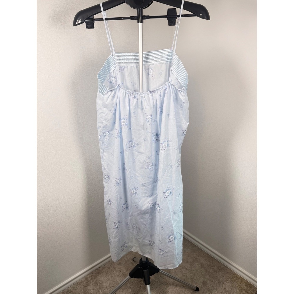 Vintage Blue Floral Nightgown Spaghetti Strap Satin‎ Trim Romance Cottagecore - Picture 3 of 5